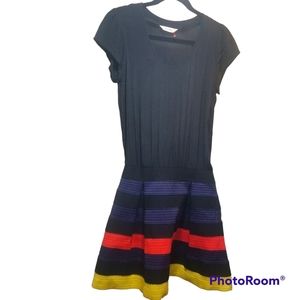 Naf NAF Paris mini dress bright embroidered stripe bottom scalloped ribbon trim